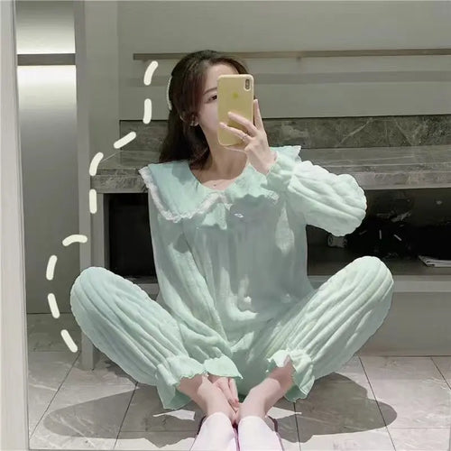 Square Collar Women Winter Pajamas Set