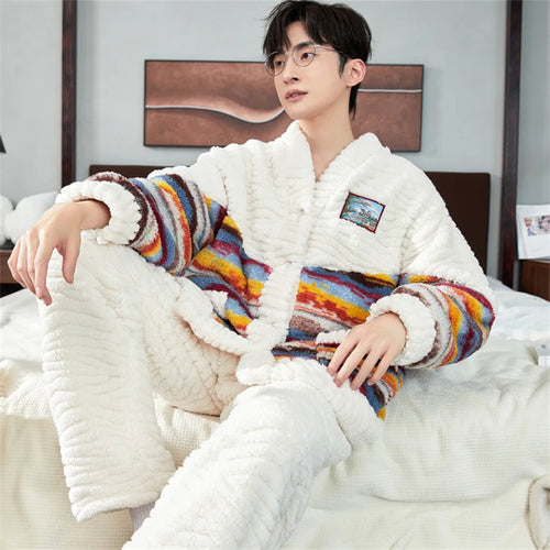 Men's Winter Warm Coral Fleece Loungewear Set