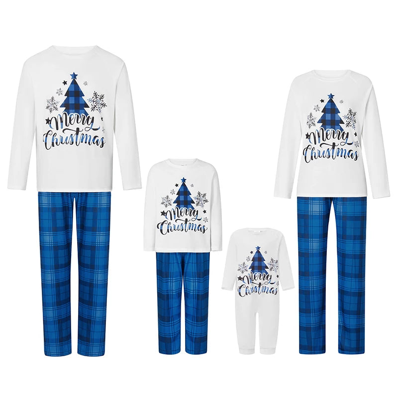 Family Matching Christmas Pajamas in Blue