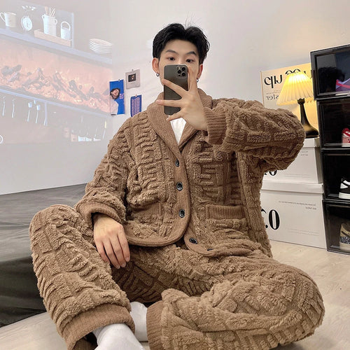 Men's Winter Thick Warm Flannel Pajama Sets