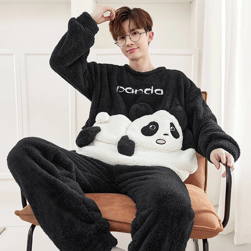 FUNISHI Coral Fleece Pajama Set for Men