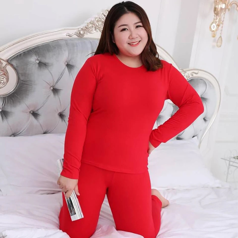 Plus Size Thermal Set Women Long Johns Set Solid Warm Thermal