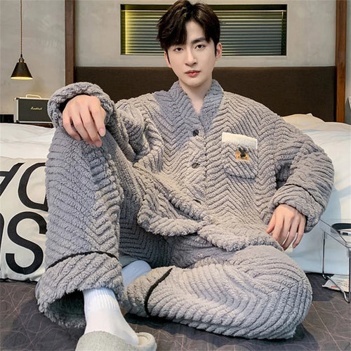 Men's Winter Warm Coral Fleece Loungewear Set