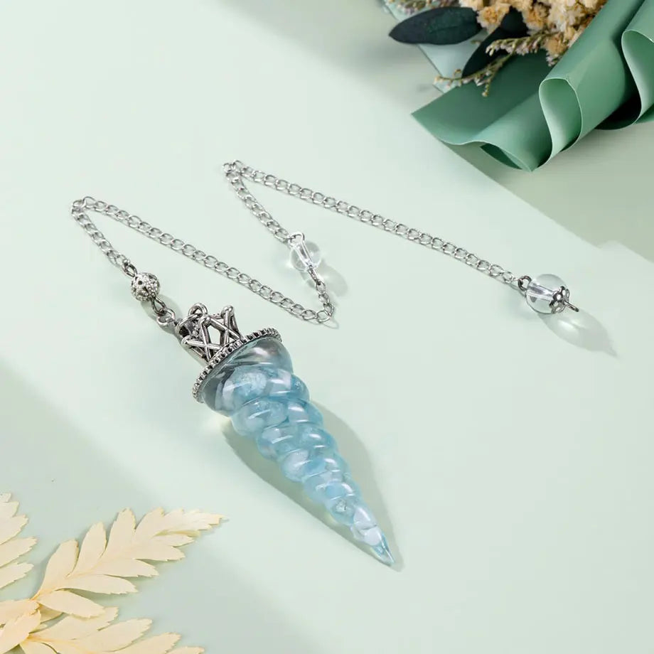 Resin 7 Chakra Aquamarines Pendulum Natural Chip Stone Crystal Pendant