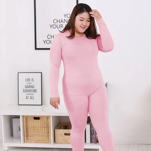 Plus Size Thermal Set Women Long Johns Set Solid Warm Thermal