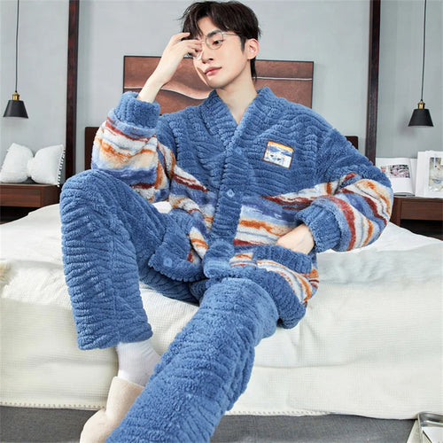 Men's Winter Warm Coral Fleece Loungewear Set