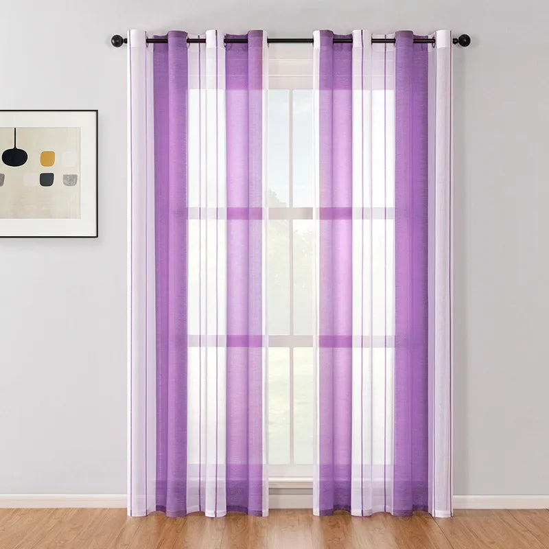 Stripped Window Sheer Curtain Bedroom Curtains