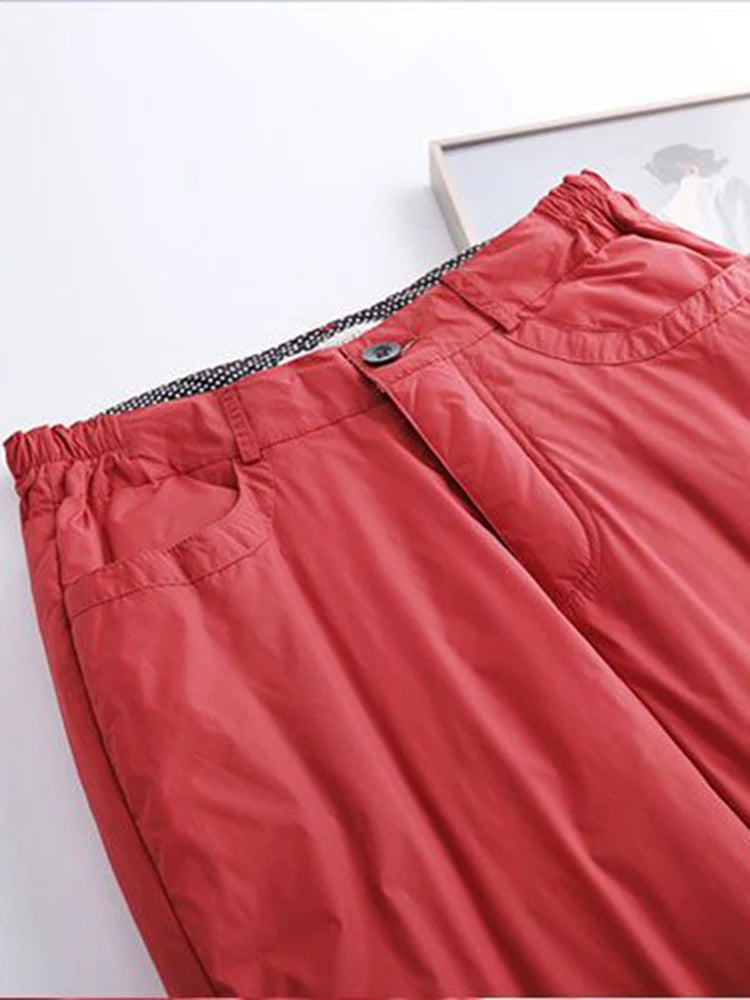 Winter High Waist Down Cotton Wide Leg Pants