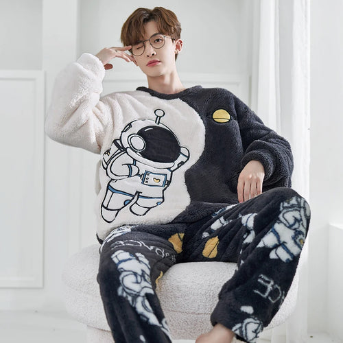 FUNISHI Coral Fleece Pajama Set for Men