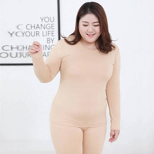 Plus Size Thermal Set Women Long Johns Set Solid Warm Thermal