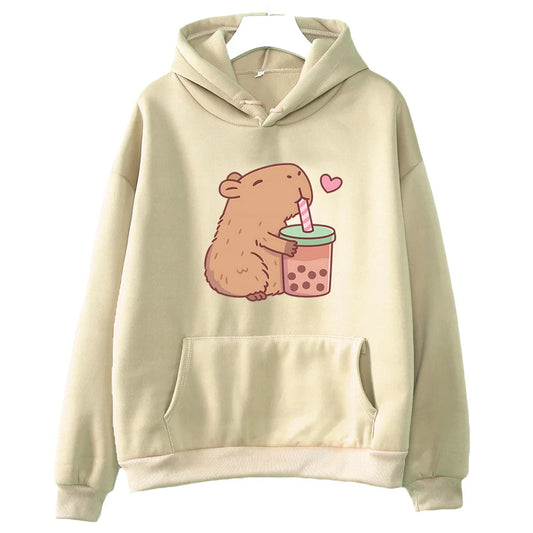 Kawaii Bubble Tea Capybara Hoodie – Cute, Cozy, and Caffeinated!