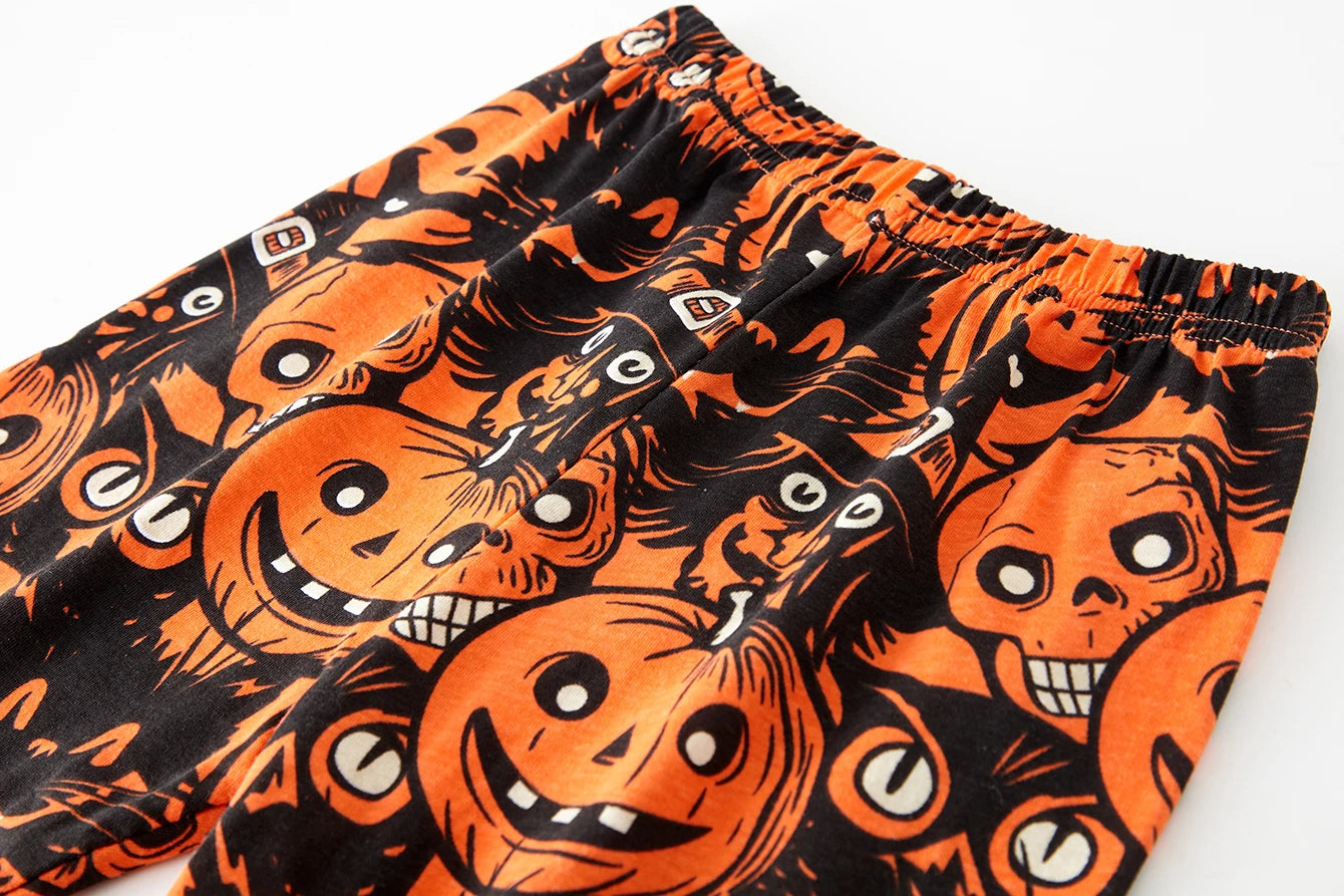 Kids Pumpkin Print Cotton Pajama Set