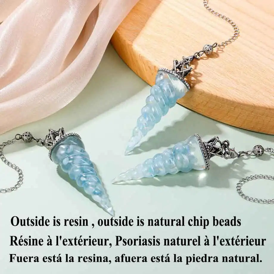 Resin 7 Chakra Aquamarines Pendulum Natural Chip Stone Crystal Pendant
