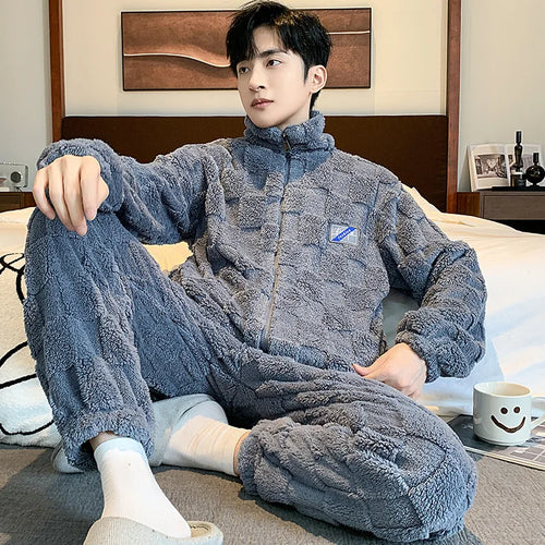 Coral Fleece Men's Winter Warm Pajamas Set