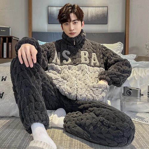 Coral Fleece Men's Winter Warm Pajamas Set