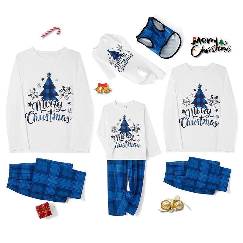 Family Matching Christmas Pajamas in Blue