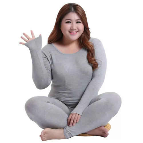 Plus Size Thermal Set Women Long Johns Set Solid Warm Thermal