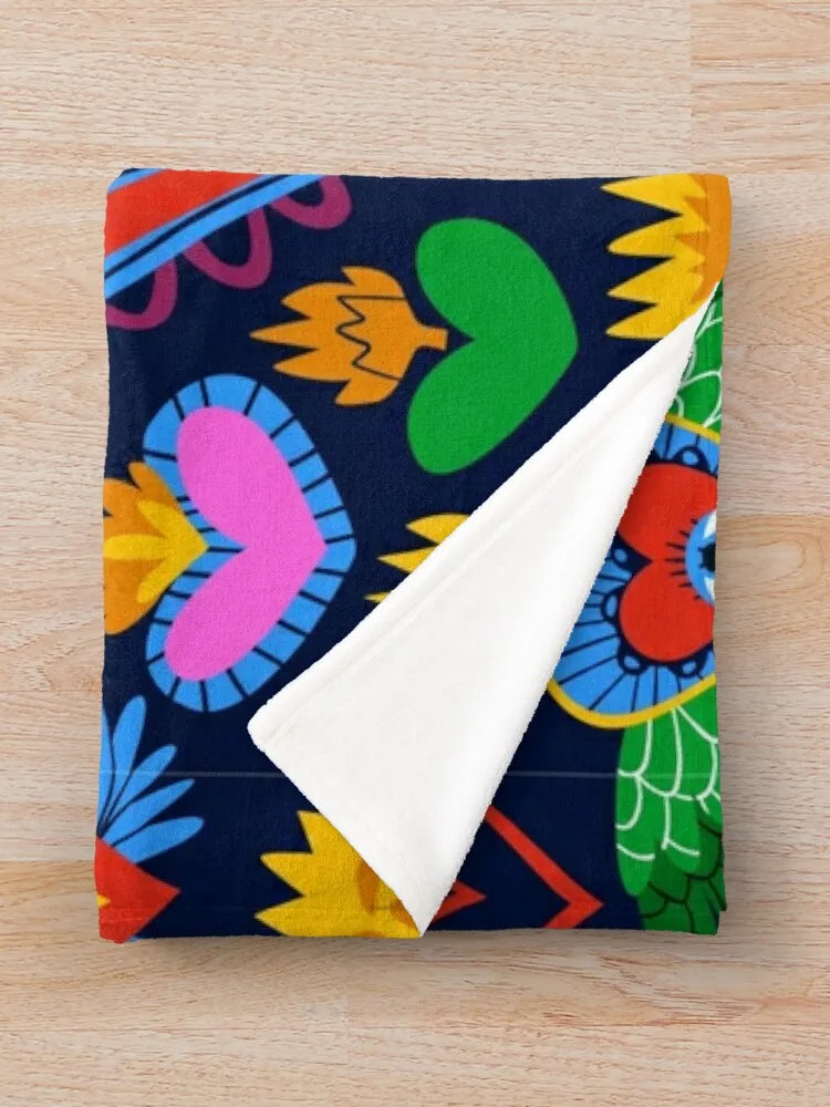 Sacred Hearts Mexican Folk Art Throw Blanket
