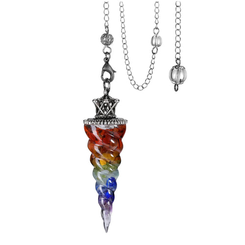 Resin 7 Chakra Aquamarines Pendulum Natural Chip Stone Crystal Pendant