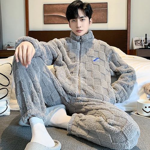 Coral Fleece Men's Winter Warm Pajamas Set