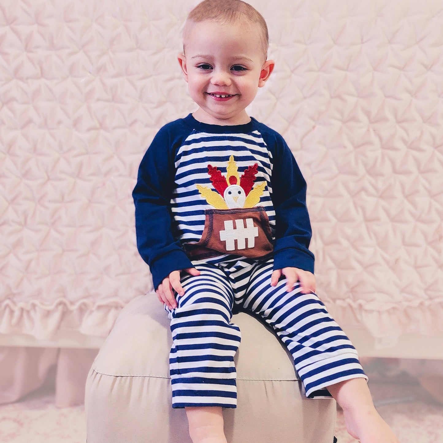 AnnLoren Boys Long Sleeve Turkey Football Romper