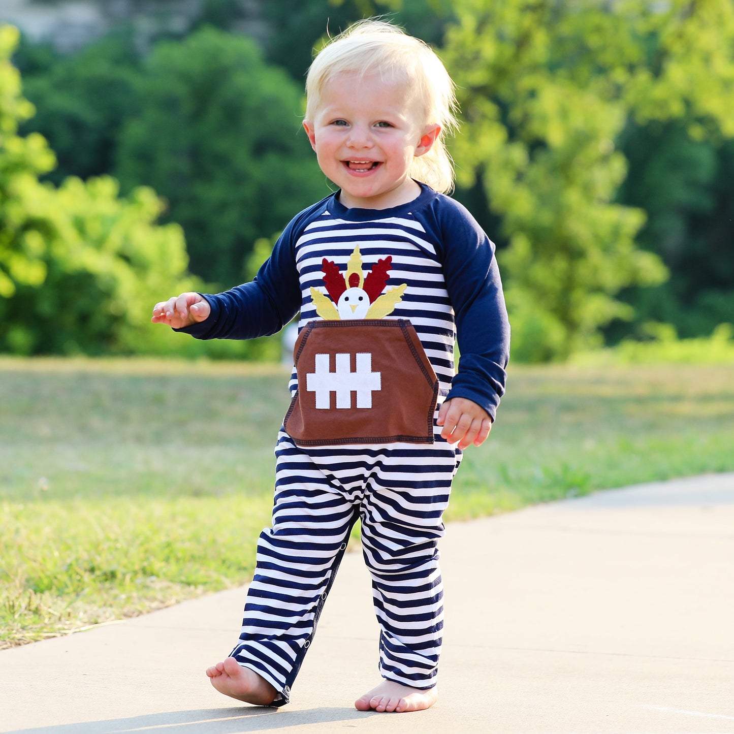 AnnLoren Boys Long Sleeve Turkey Football Romper