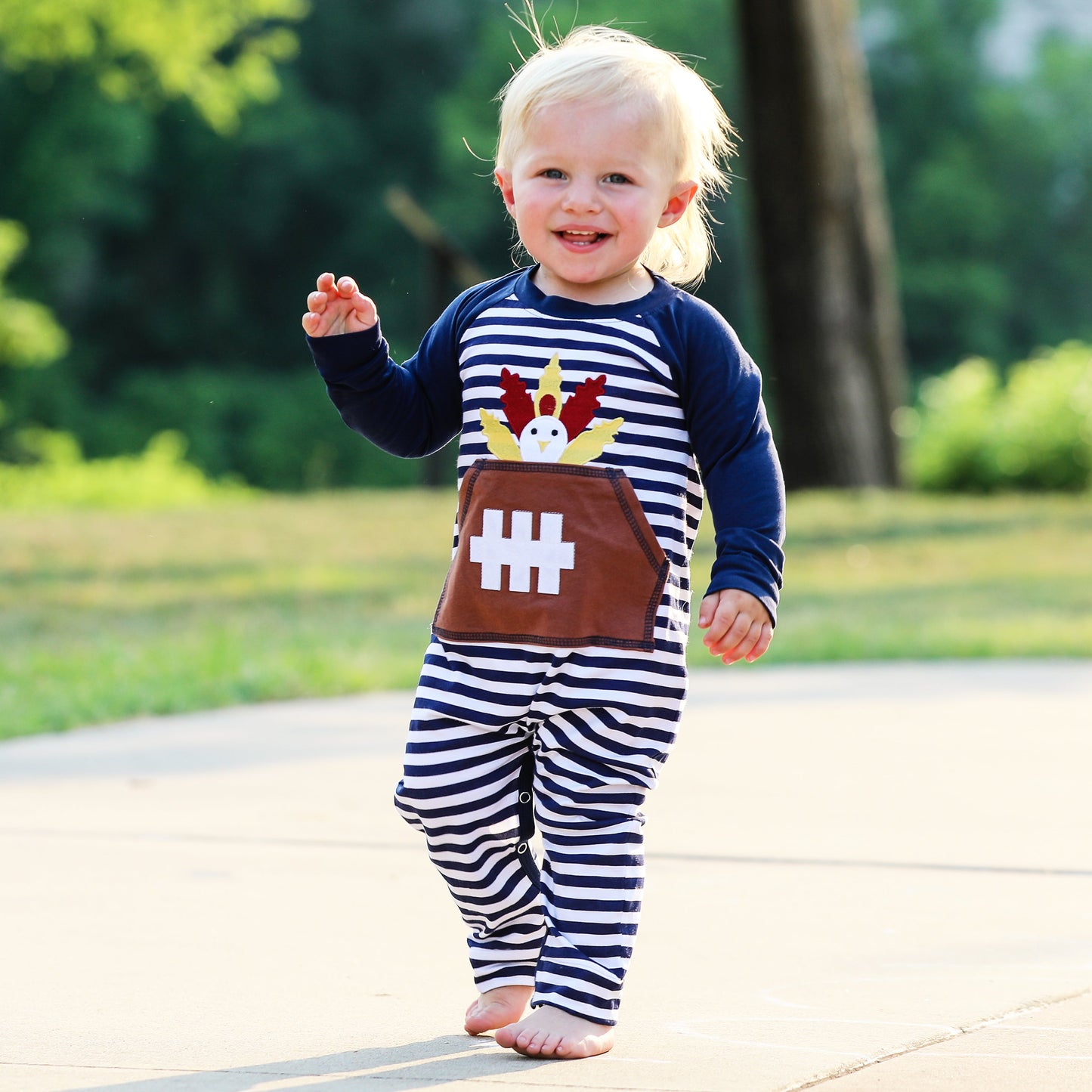 AnnLoren Boys Long Sleeve Turkey Football Romper