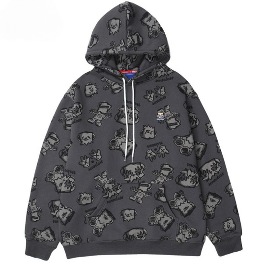 Japanese Cartoon Print Fleece Oversized Hoodie – Harajuku Meets Cozy Comfort