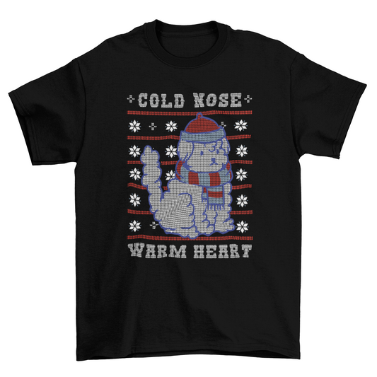Cute Dog Ugly Christmas Sweater T-Shirt – “Cold Nose, Warm Heart”