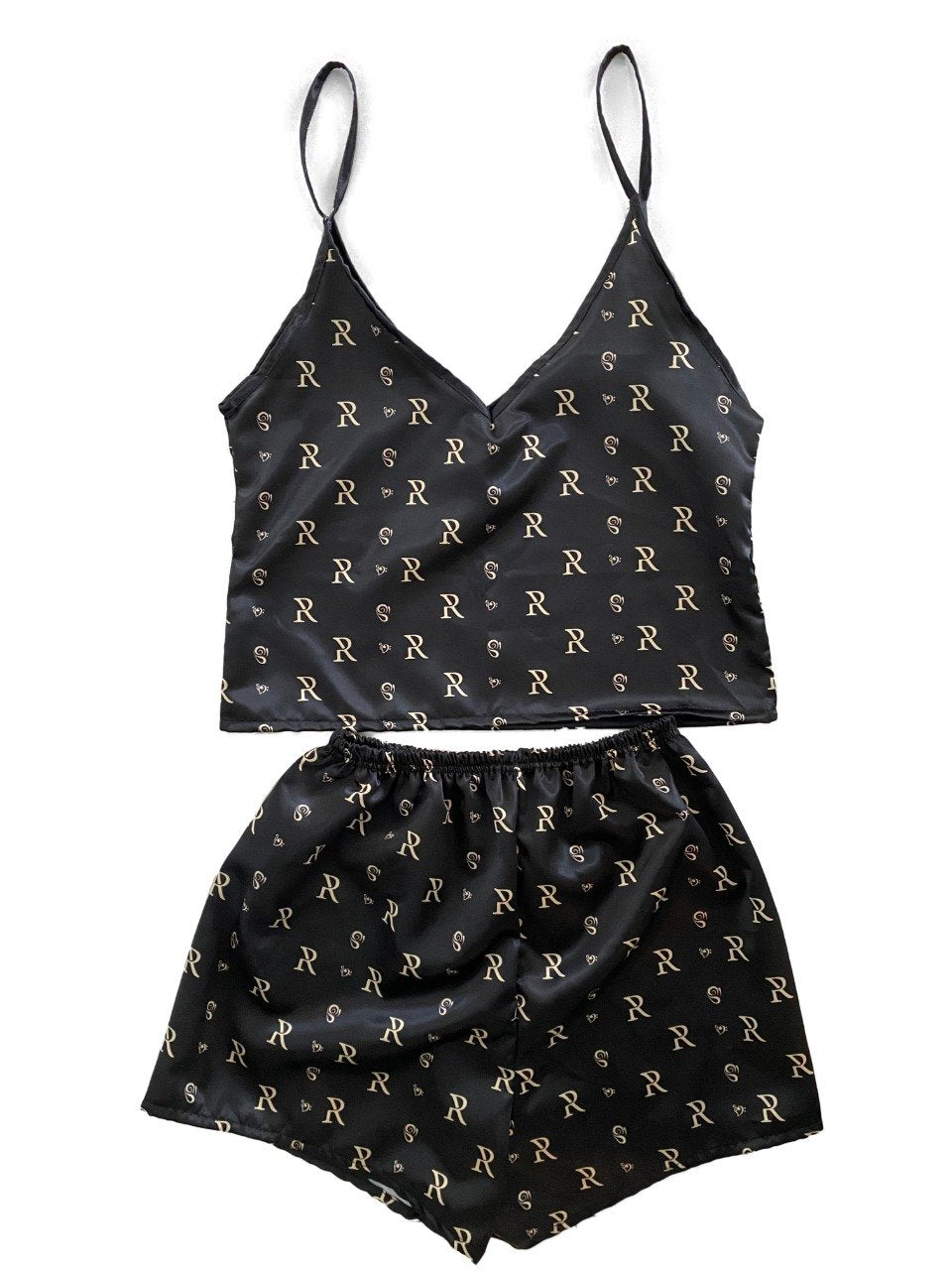 Women's Black Silk Pajamas Set