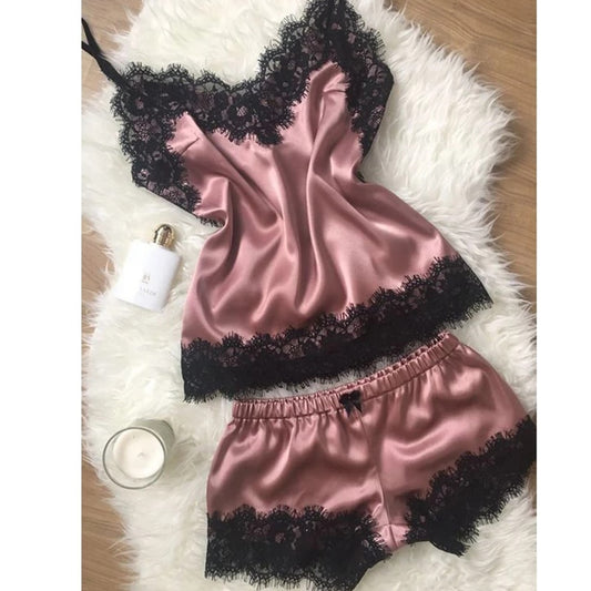 Satin Shorts Sleepwear Set – Sleek Summer Loungewear for Women