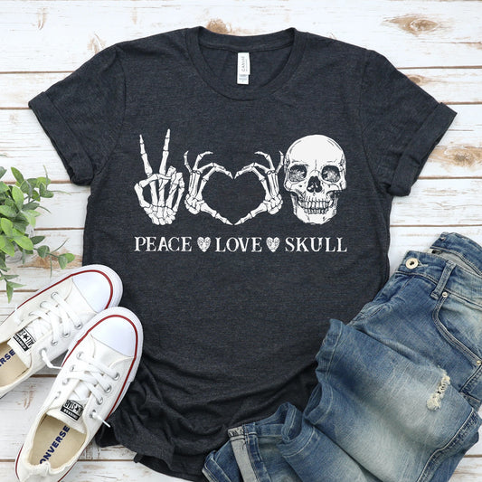 Peace Love Skull Halloween T-shirt – Spooky, Stylish, and Seriously Comfy
