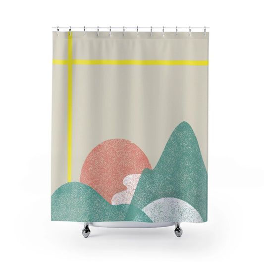 Landscape with Yellow Stripes Shower Curtain — A Chic Pop of Color