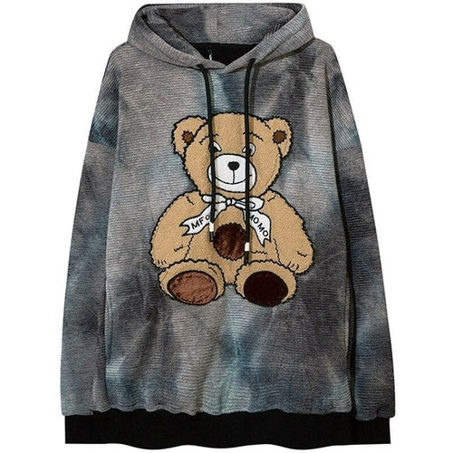Furry Cute Bear Patch Fleece Oversized Hoodie