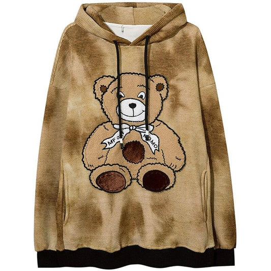 Furry Cute Bear Patch Fleece Oversized Hoodie – Cuddle-Level: Expert