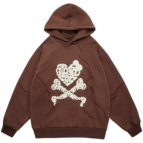 Heart Bone Graffiti Oversized Fleece Hoodie