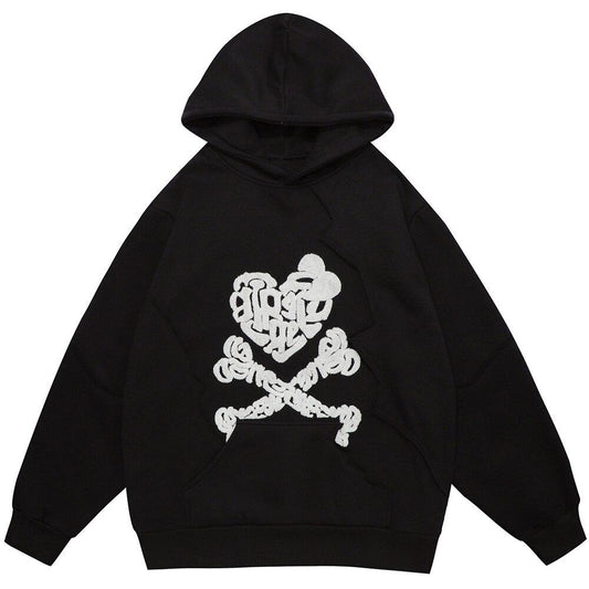 Heart Bone Graffiti Oversized Fleece Hoodie – Cozy Streetwear That Loves You Back