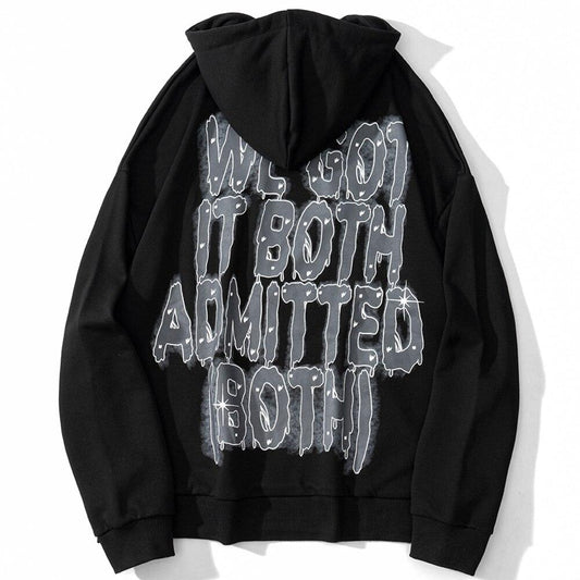 Punk Rivet Melted Letter Print Oversized Hoodie – Edgy Harajuku Gothic Diablo Streetwear