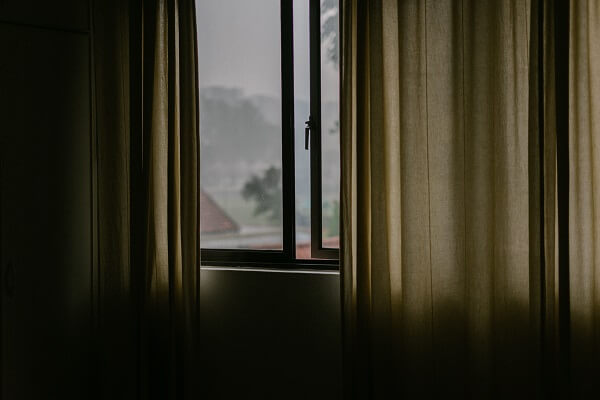 light brown noise cancelling curtains slightly drawn