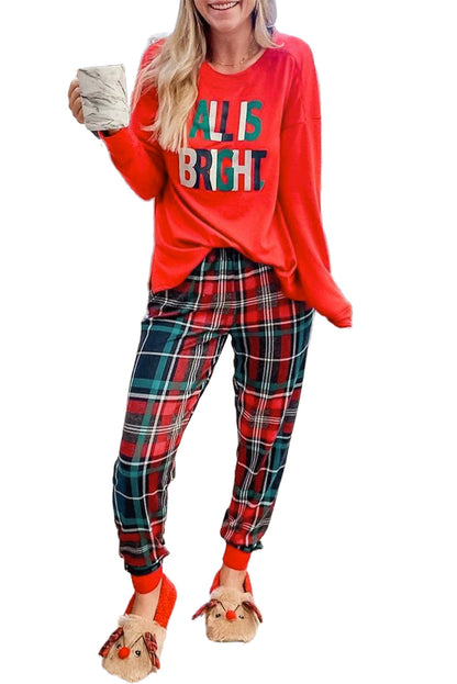 ALL IS BRIGHT Plaid Christmas Pajamas Set