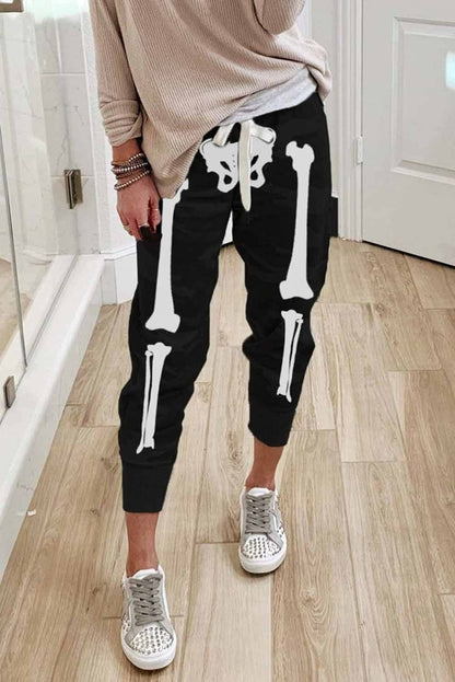 Halloween Skull Print Drawstring Joggers