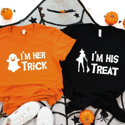 His Trick and Her Treat Couples Halloween Tees