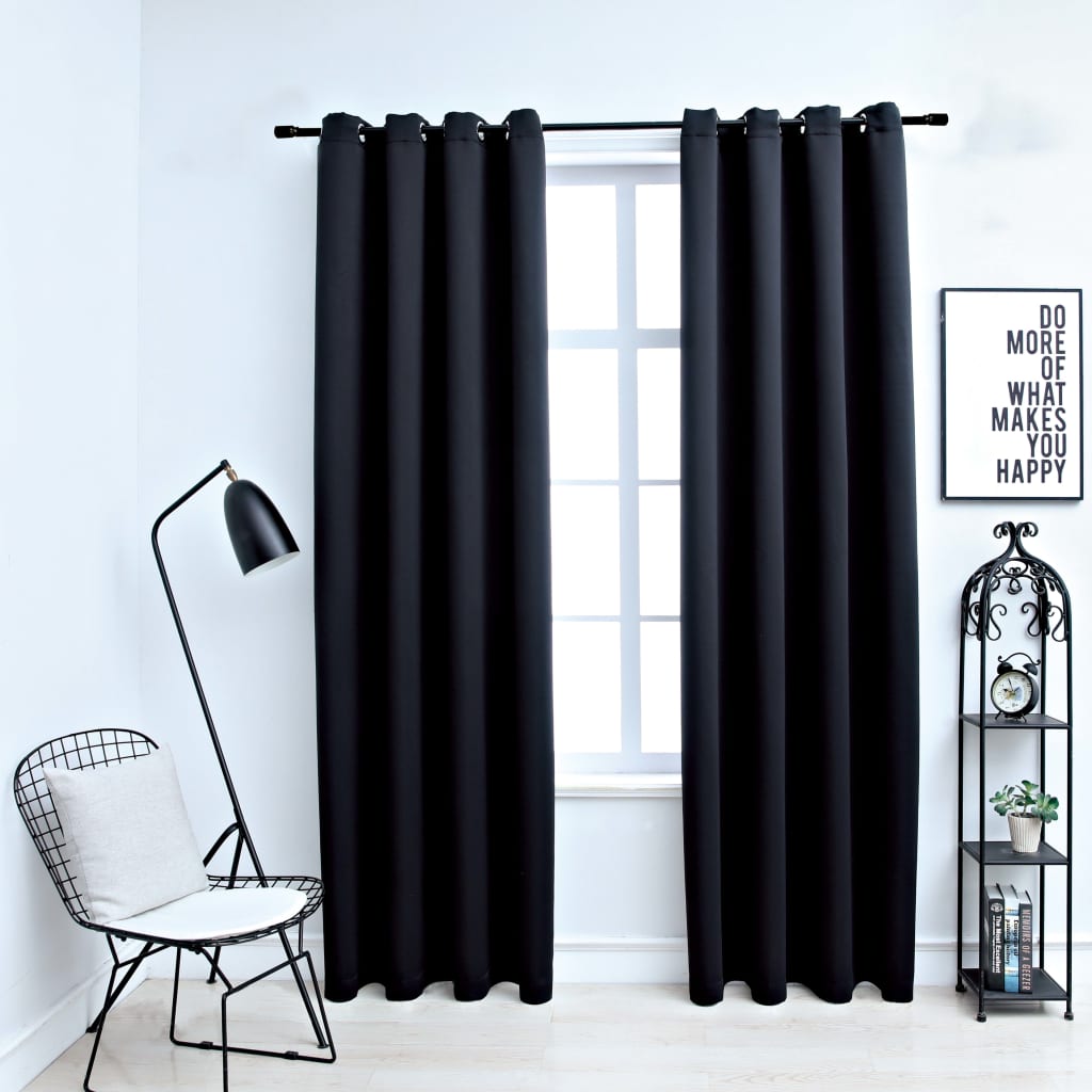 Blackout Curtains with Rings 2 pcs Black 37"x63" Fabric