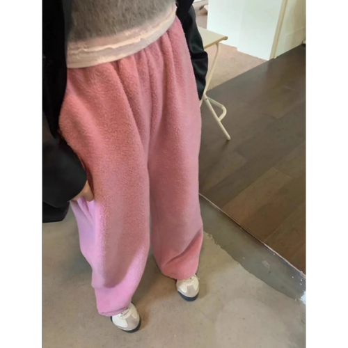 Pink Fluffy Lambswool Joggers for Women