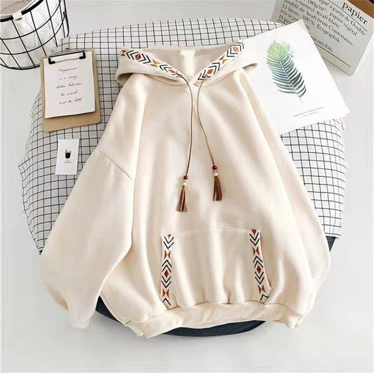 Causal Loose Hooded Sweatshirt with Drawstring