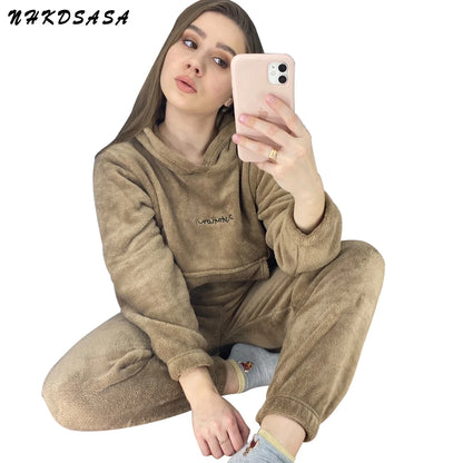 Women Winter Flannel Pajama Set