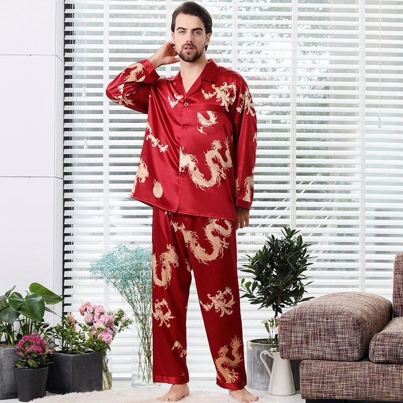 Men Silk Pajamas Pajama Set