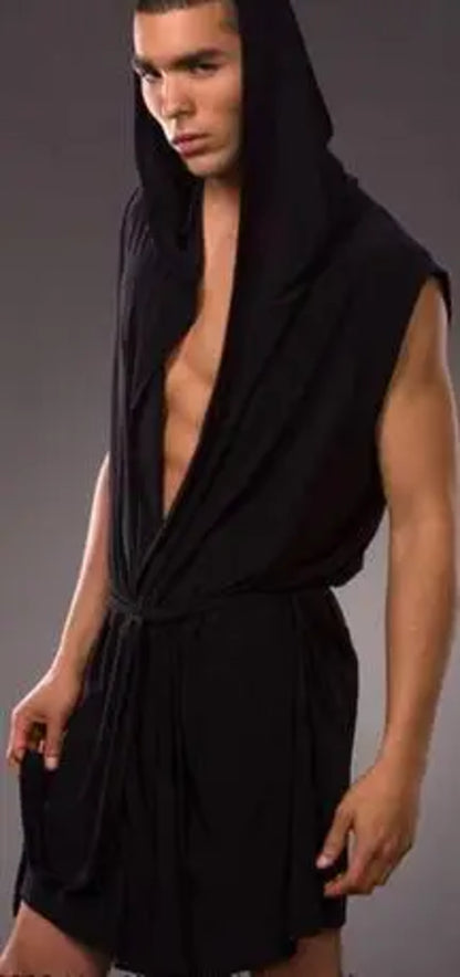 Men's robes comfortable casual bathrobes sleeveless Viscose Hooded Ice