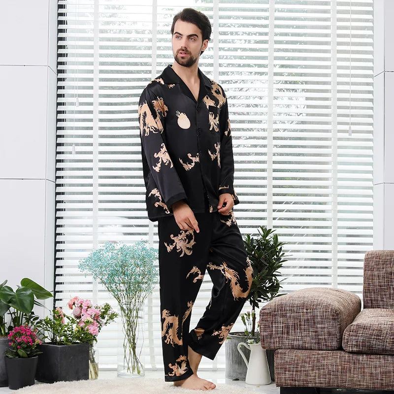 Men Silk Pajamas Pajama Set