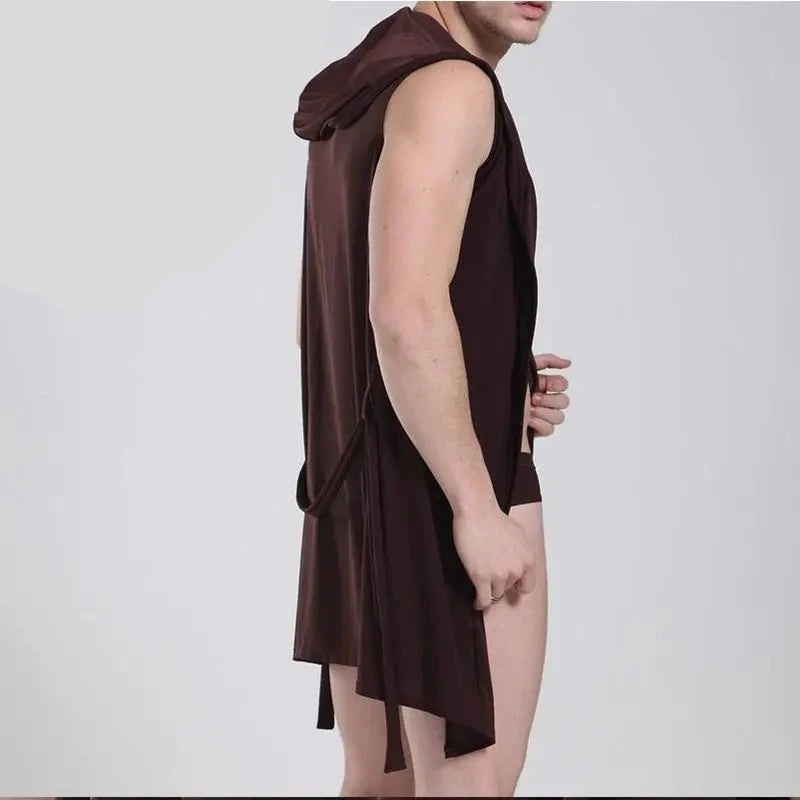 Men's robes comfortable casual bathrobes sleeveless Viscose Hooded Ice